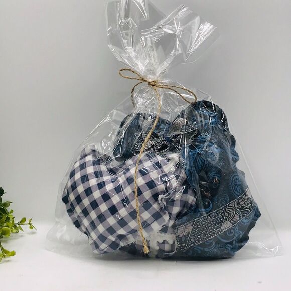 Lot of 5 Hearts Bowl Fillers Coffee Table Island Blue Gingham Paisley 4.5x4 Inch - Picture 6 of 6